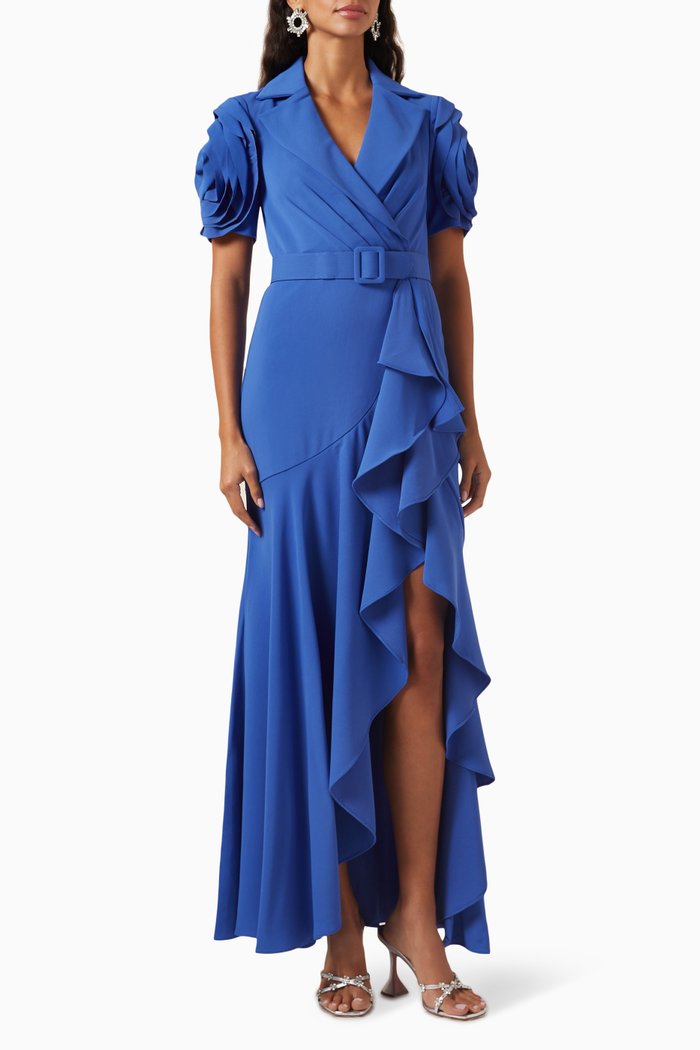 

Rosette Ruffle Gown in Stretch-crepe, Blue