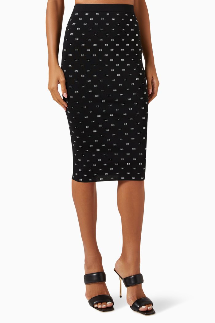 

Crystal-embellished Logo Midi Skirt in Viscose-knit, Black