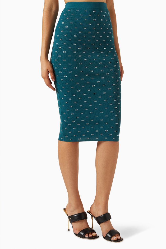 

Crystal-embellished Logo Midi Skirt in Viscose-knit, Green