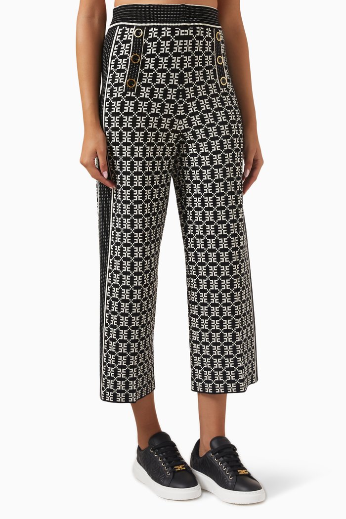 

All-over Logo Palazzo Pants in Jacquard-knit, Black
