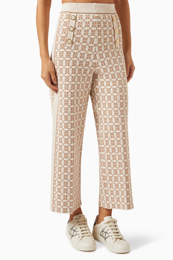 

All-over Logo Palazzo Pants in Jacquard-knit, Brown