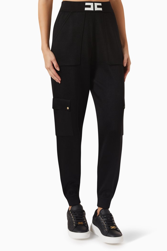 

Jogging Cargo Pants in Knit, Black