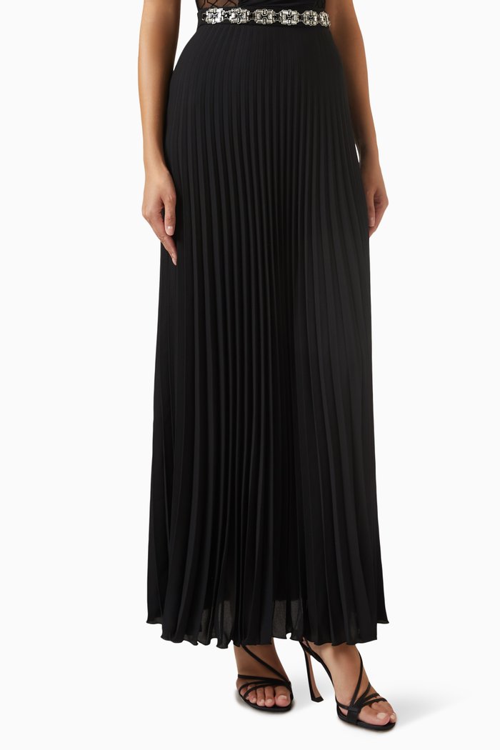 

Embellished Pleated Maxi Skirt in Georgette, Black