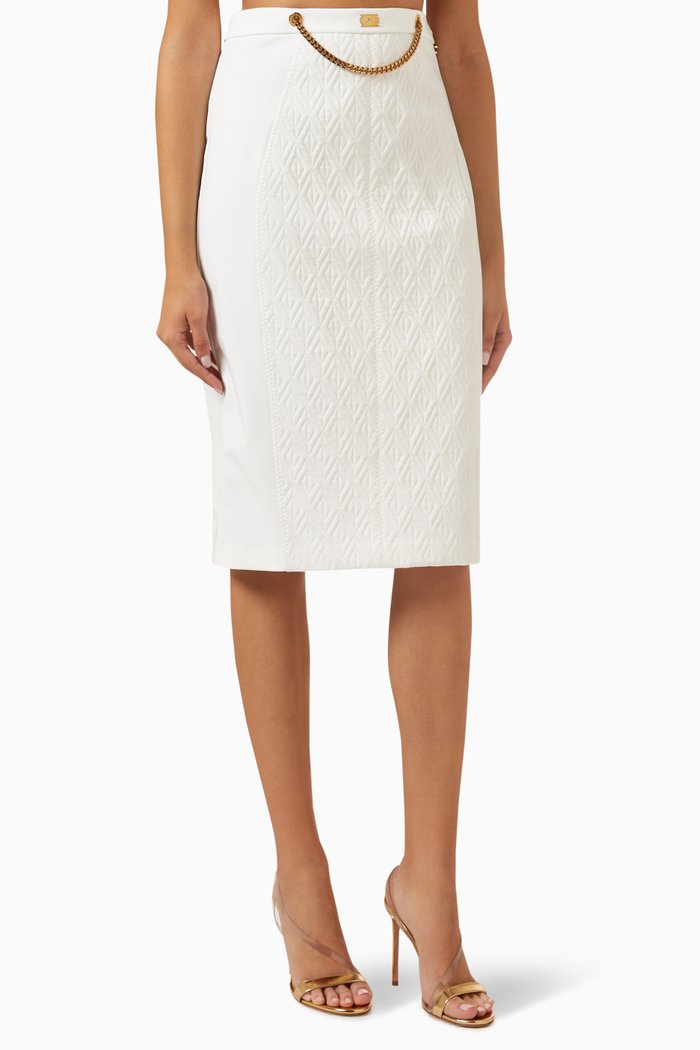 

Chain Belt Midi Skirt in Jersey, White
