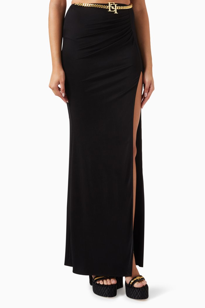 

Belted Maxi Skirt in Jersey, Black