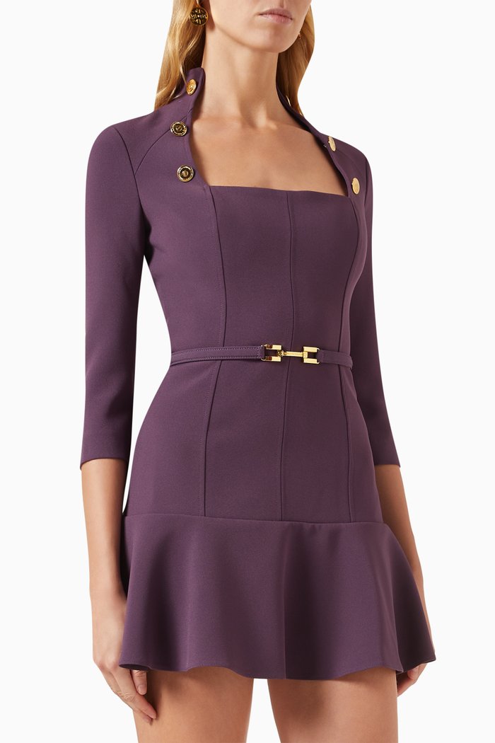 

Belted Mini Dress in Stretch-crepe, Purple