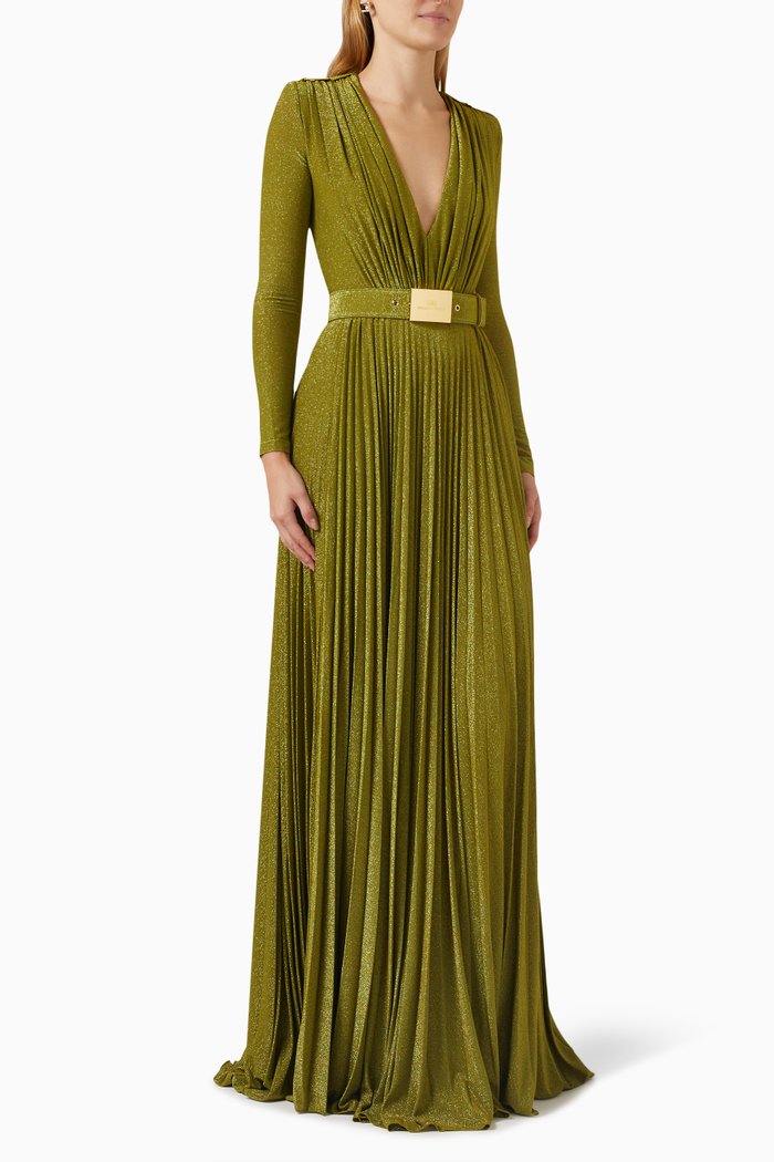 

Belted Maxi Dress in Lurex-jersey, Green