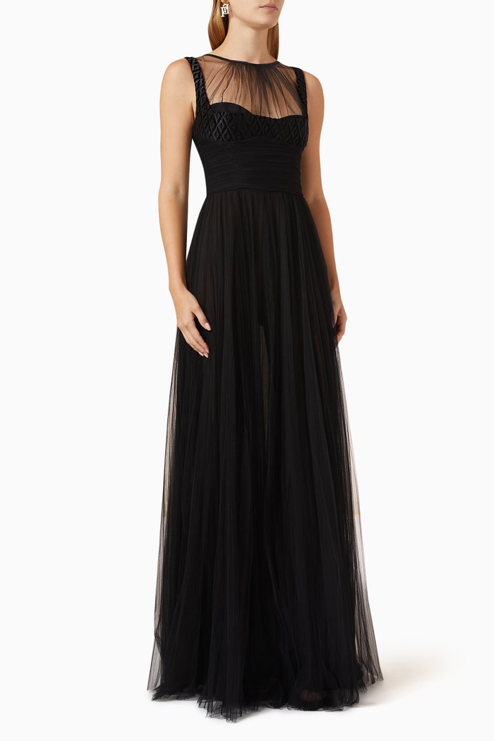 

Red Carpet Maxi Dress in Pleated Tulle, Black