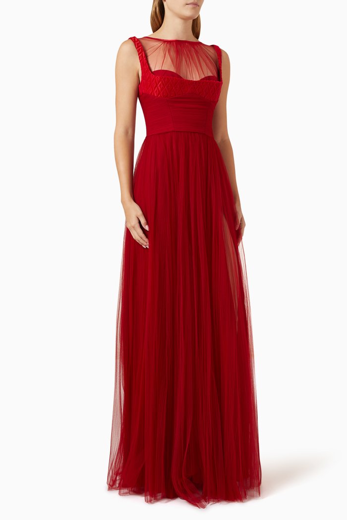 

Red Carpet Maxi Dress in Pleated Tulle