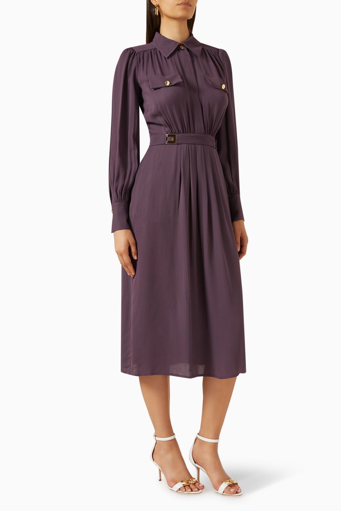 

Logo Plaques Shirt Dress in Georgette, Purple