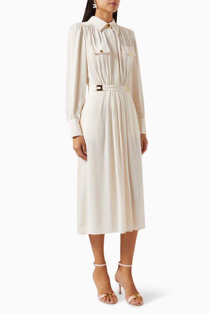 

Logo Plaques Shirt Dress in Georgette, Neutral