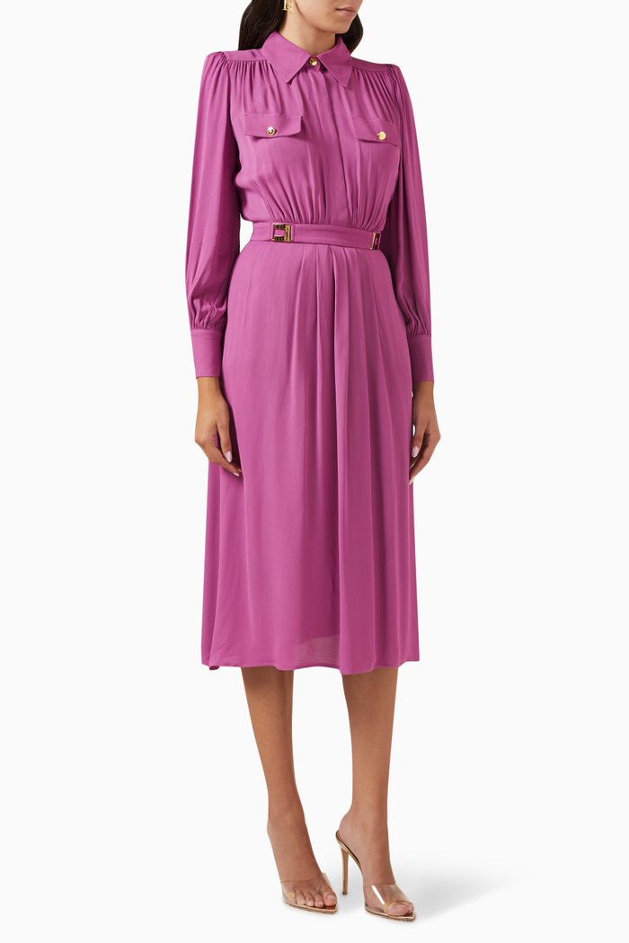 

Logo Plaques Shirt Dress in Georgette, Purple