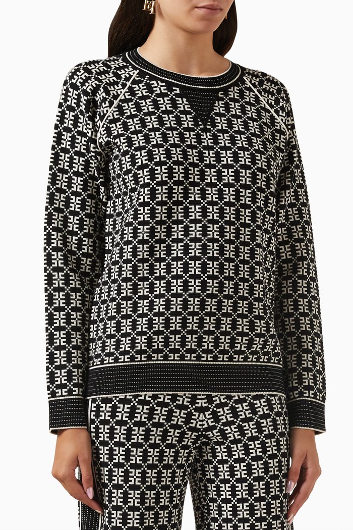 

All-over Logo Sweatshirt in Jacquard-knit, Black