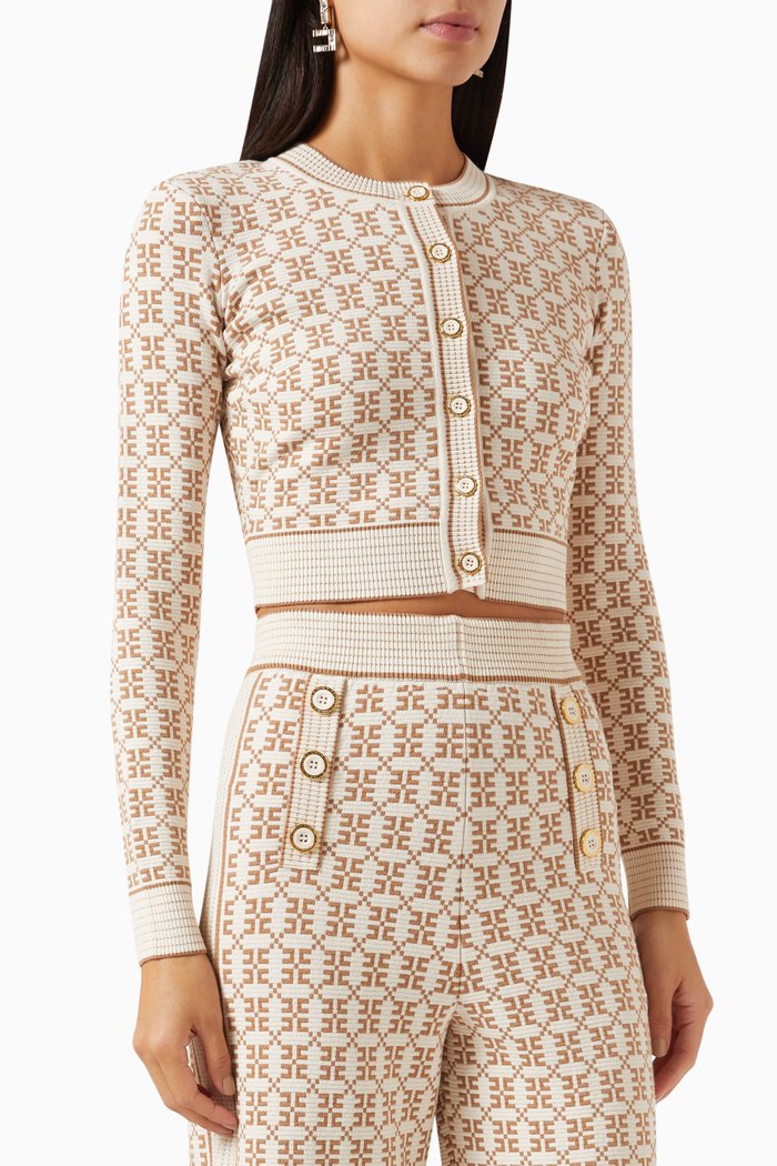 

All-over Logo Crop Cardigan in Jacquard-knit, Neutral