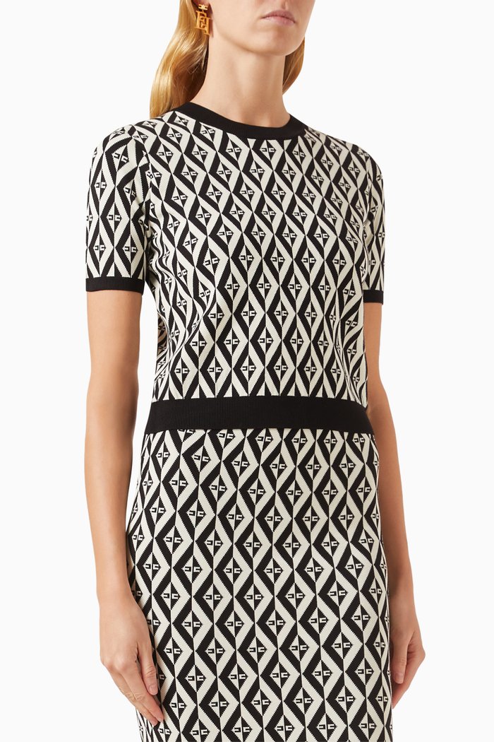 Diamond-patterned T-shirt in Knit, Black