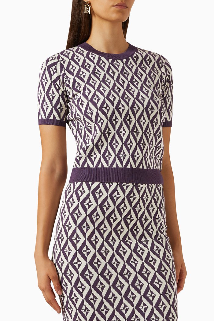 

Diamond-patterned T-shirt in Knit, Purple