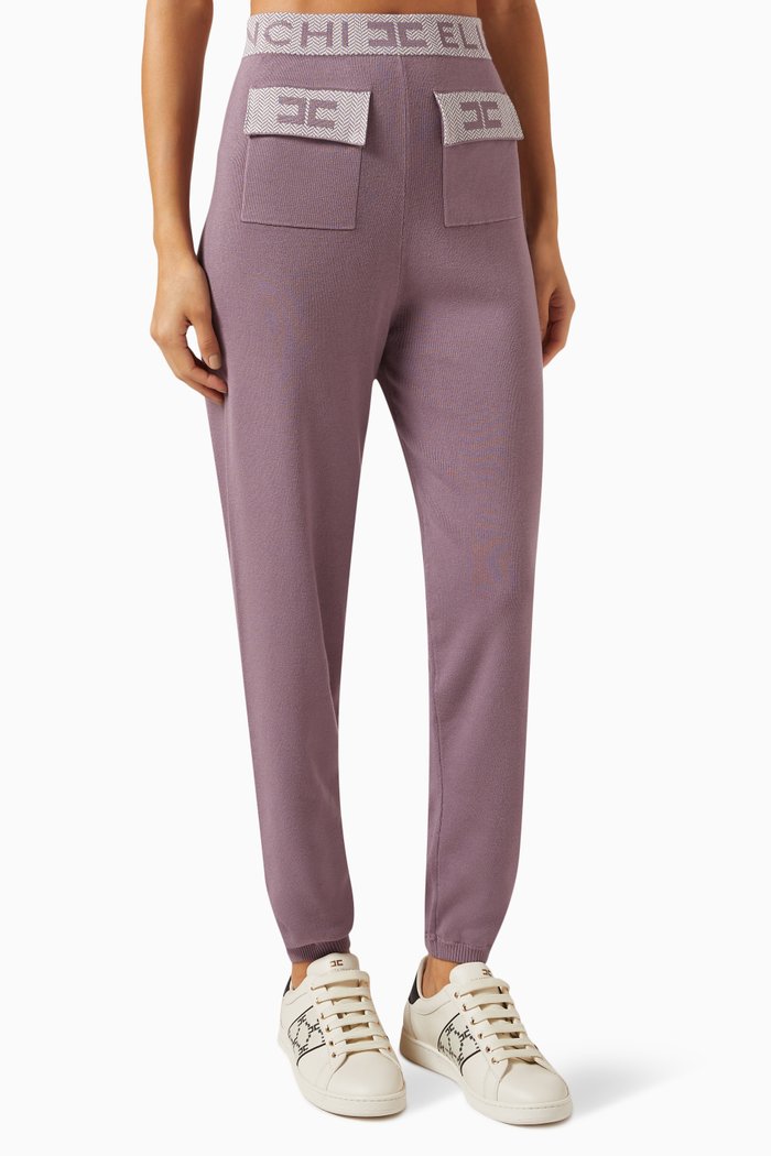 

Logo Herringbone-weave Sweatpants in Viscose-blend Knit, Purple