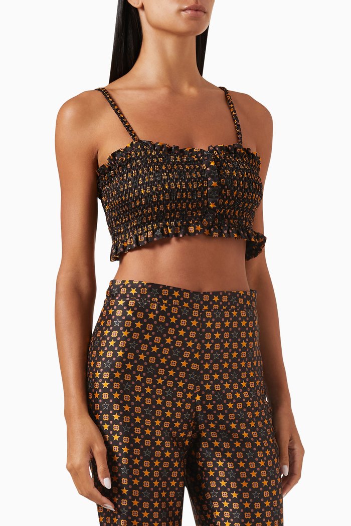 

Carlito Smocked Crop Top in Viscose, Black
