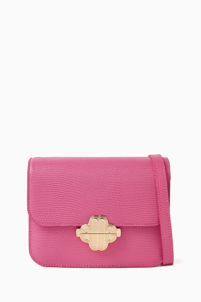 

Mini Clover Bag in Lizard-embossed Leather, Pink