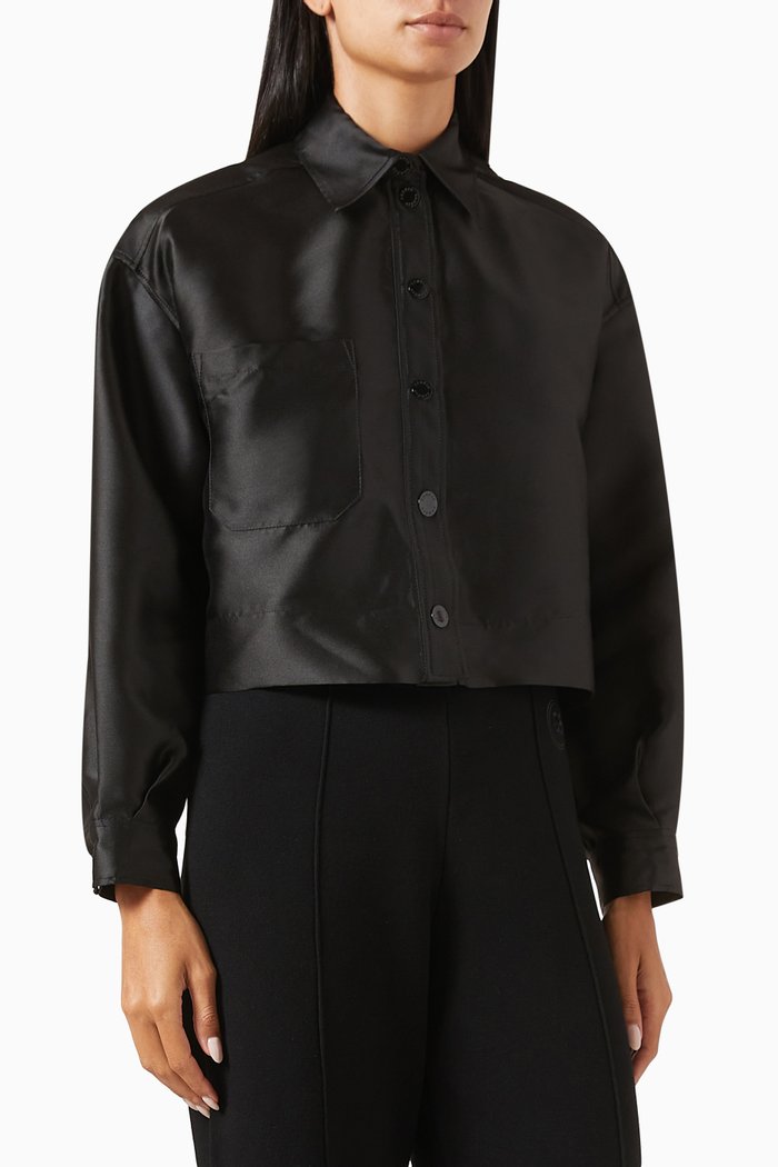 Mella Crop Shirt in Silk-blend, Black
