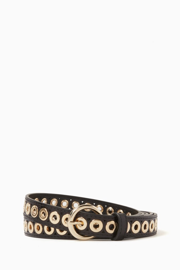 

S Face Rivets Belt in Smooth Leather, Black