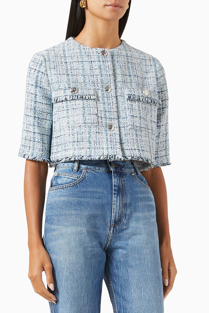 

Volinete Crop Jacket in Tweed, Blue