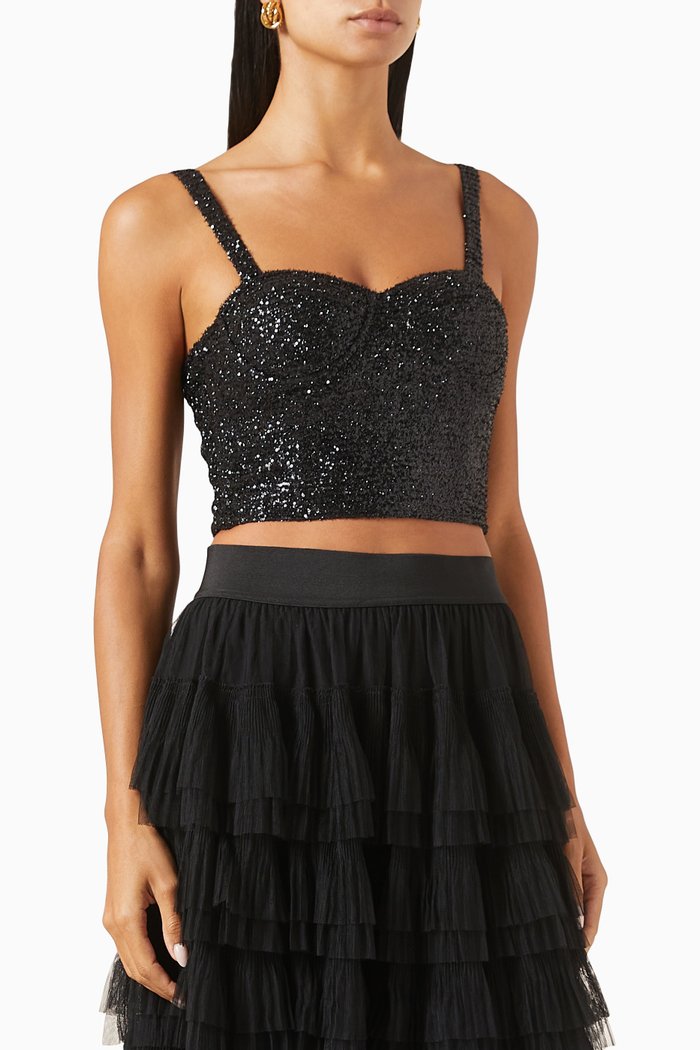 

Largot Sequinned Bustier Top, Black