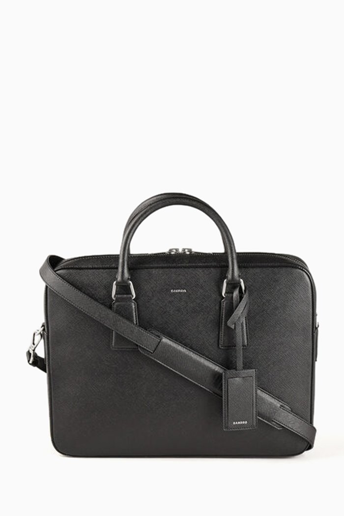

Large Downtown Briefcase in Faux Leather, Black