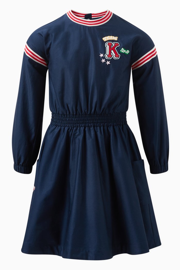 Long-sleeved Logo Dress in Cotton, Blue