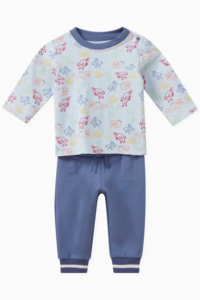 

Graphic Print Tracksuit Set in Organic Cotton, Blue