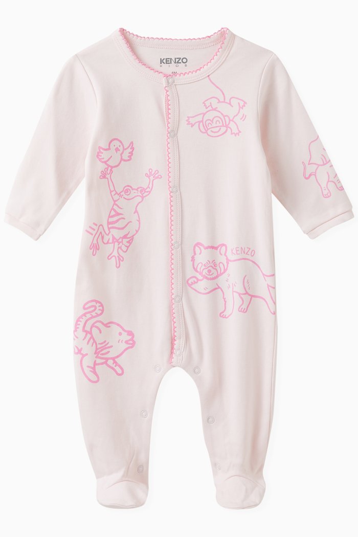 

Graphic Logo Print Sleepsuit in Cotton, Pink