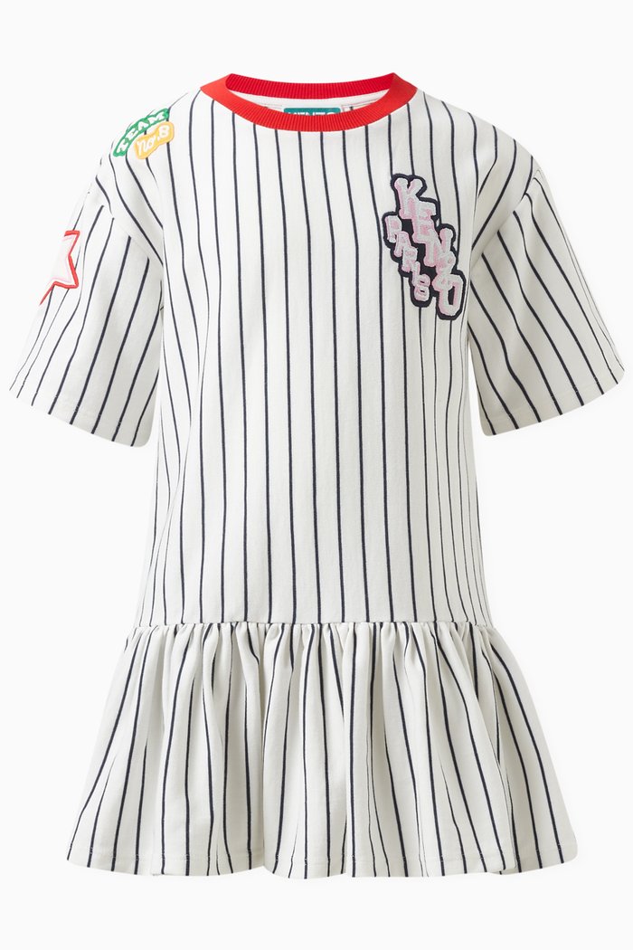 

Striped Logo Dress in Organic Cotton, White