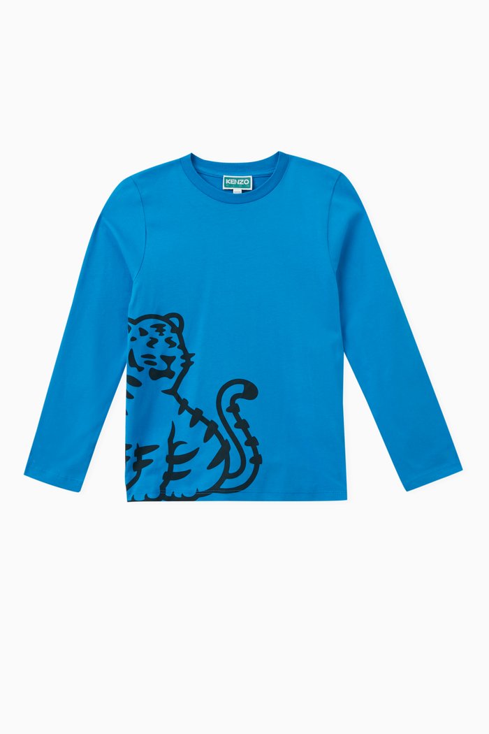 

Tiger Print T-shirt in Organic Cotton, Blue