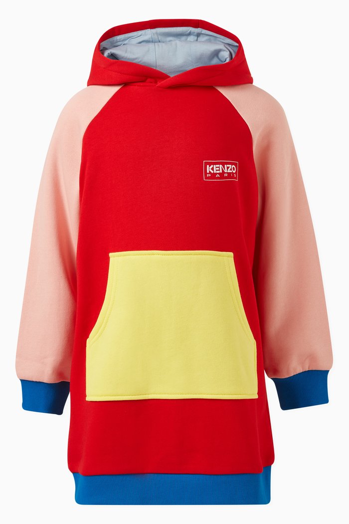 

Colour-block Hooded Dress in Cotton Blend, Red