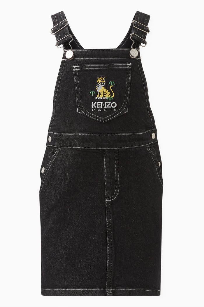 

Logo Dungarees Dress in Cotton Stretch, Black
