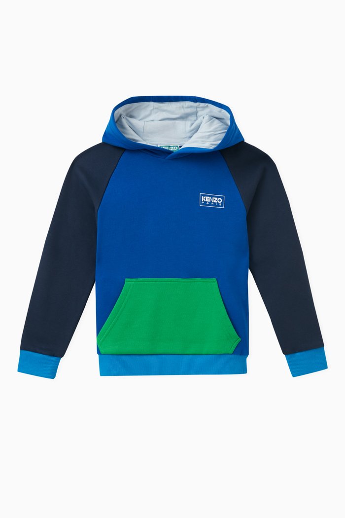 

Colour-block Logo Hoodie in Cotton, Blue