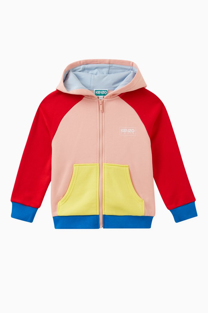 

Colour-block Hoodie in Cotton Blend, Red