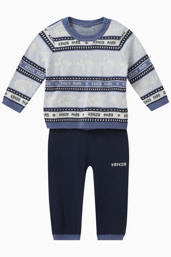 

Graphic Logo-print Suit Set in Cotton Knit, Blue