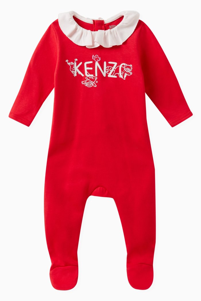 Graphic Logo-print Sleepsuit in Cotton Blend, Red