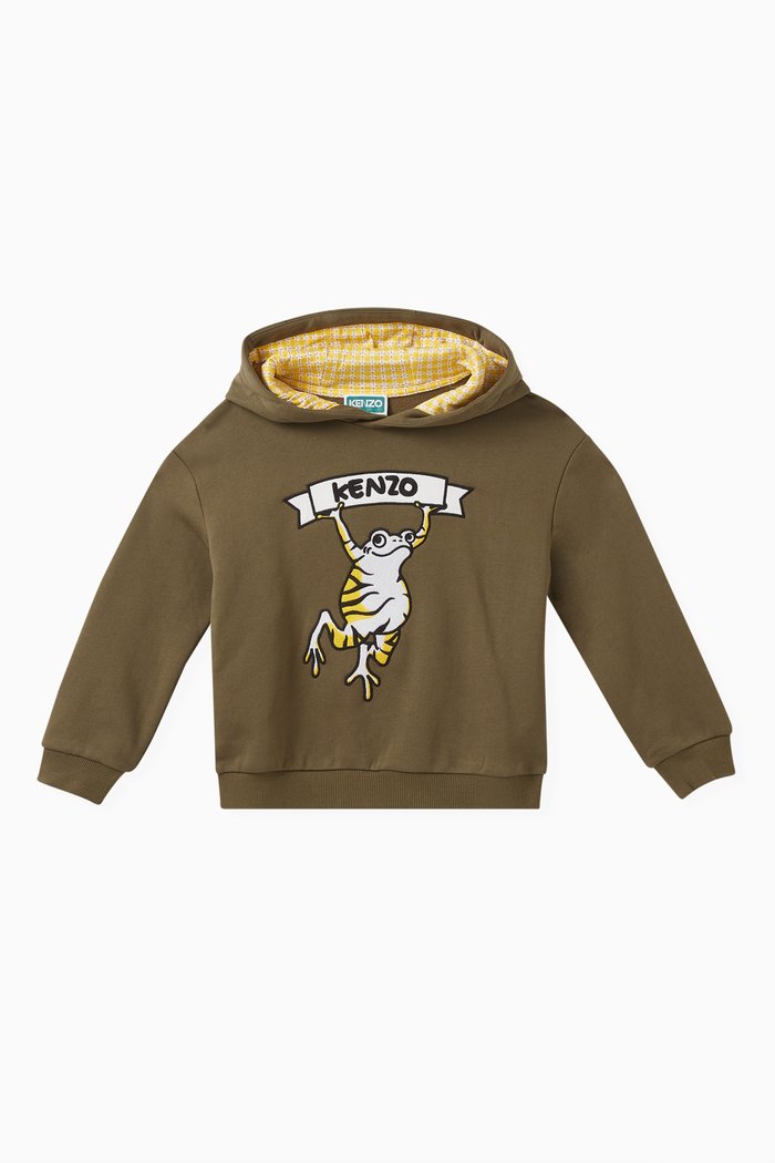 

Graphic Logo Print Hoodie in Cotton Blend, Neutral