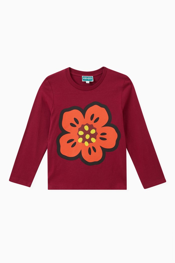

Boke Flower Print T-shirt in Organic Cotton, Red