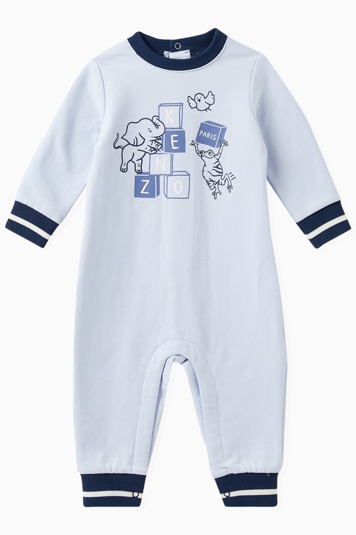 

Graphic Logo Romper in Stretch Organic Cotton Fleece, Blue