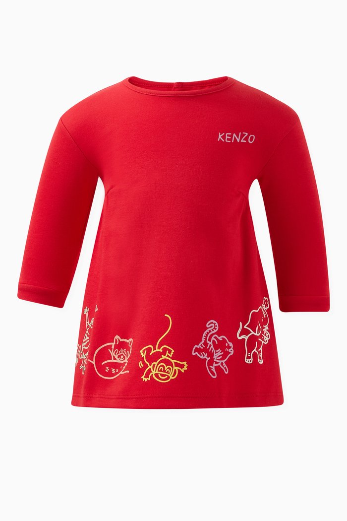 

Printed Dress in Cotton, Red