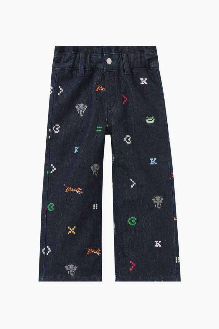 

Embroidered-detail Denim Trousers in Cotton, Blue