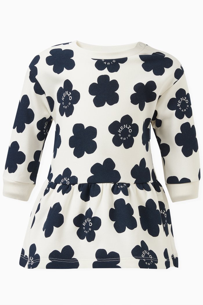 

Printed Dress in Fleece, White