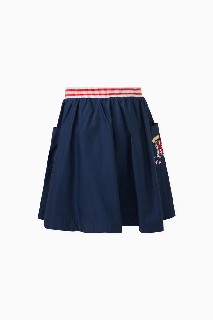 

Varsity Logo Skirt in Cotton Poplin, Blue