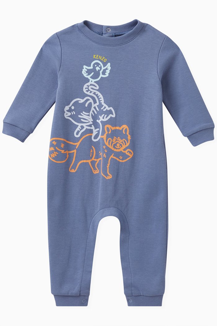 

Graphic Animal Print Romper in Organic Cotton Blend, Blue