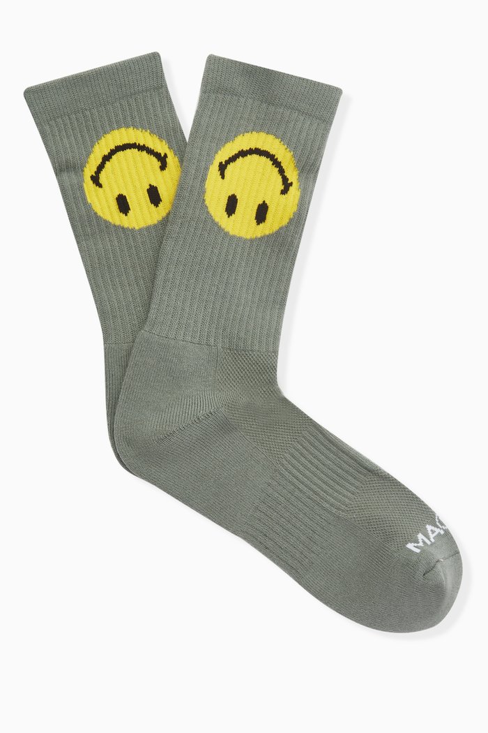 

Upside Down Smiley Socks in Cotton, Green