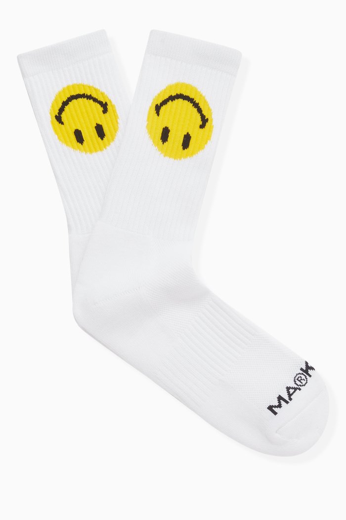 

Upside Down Smiley Socks in Cotton, White