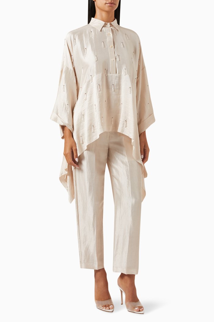 

Lilly Embroidered Top & Pants Set in Silk, Neutral